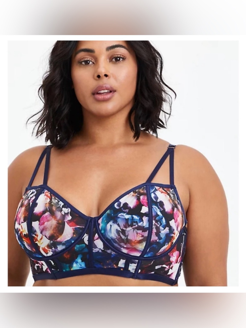 Torrid Curve Lighty Lined Navy Floral Longline Underwire Bra